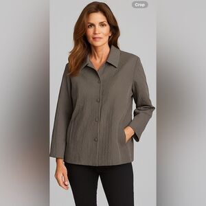 Eileen Fisher Gray Water Resistant Cotton Nylon Stitched Quilted Jacket Coat M